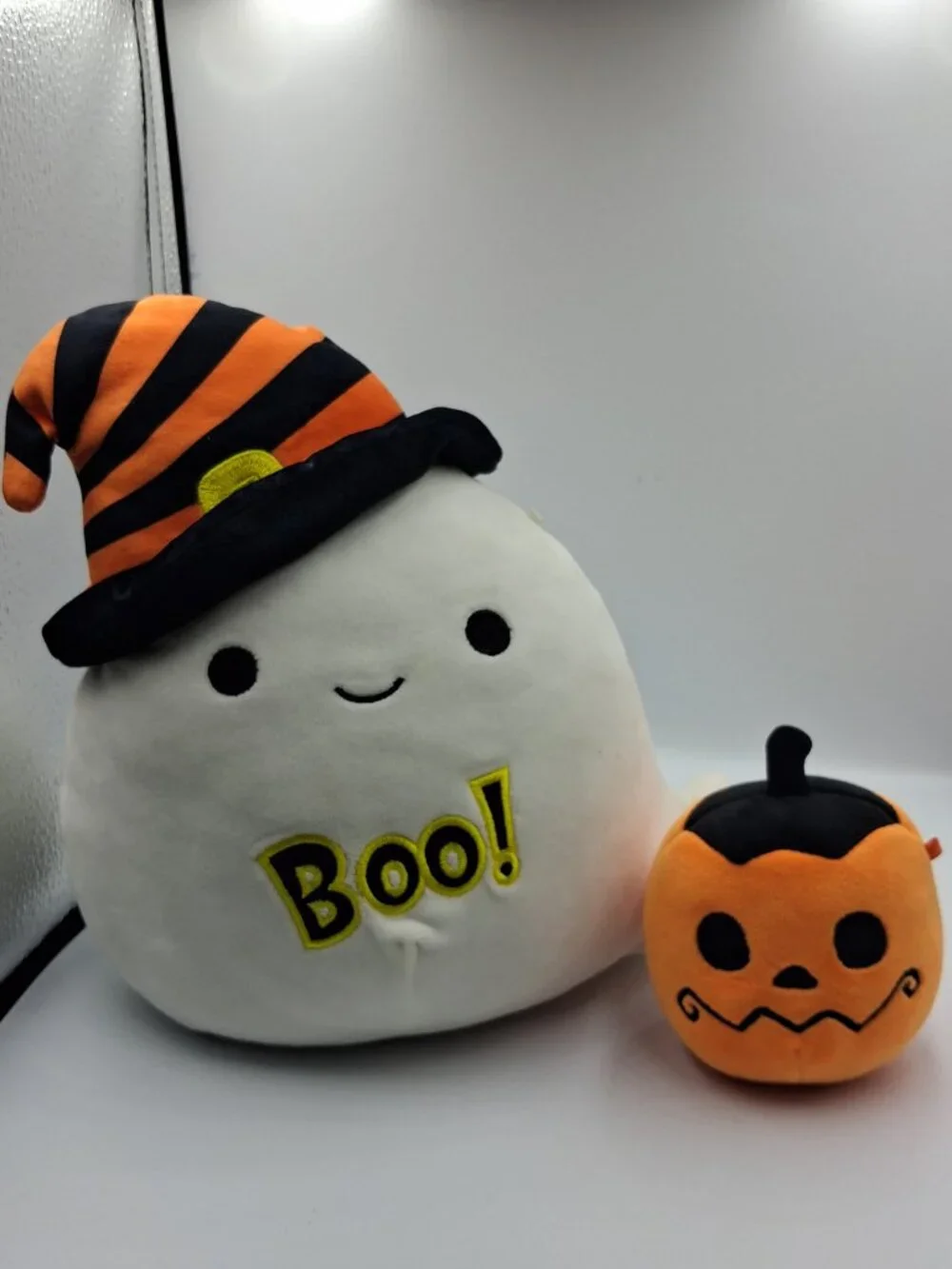 Halloween BOO! Squishmallow Ghost w/Black & Orange Witch Hat 10